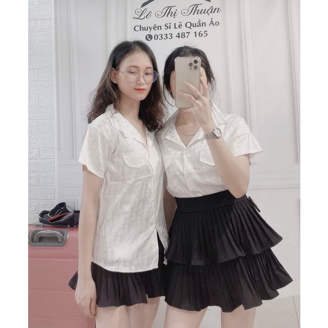 Sơ mi hoạ tiết Lv vải gấm lụa túi hộp