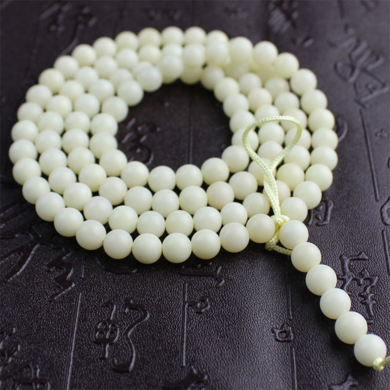Chuỗi 108 Hạt Bồ Đề Màu Trắng Bằng Đá Ngọc Bích Dùng Làm Vòng Tay / Dây Chuyền