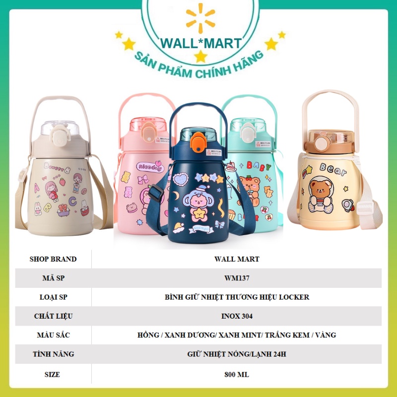 BÌNH GIỮ NHIỆT LOCKER 800ML INOX CAO CẤP THƯƠNG HIỆU WALLMART WM137