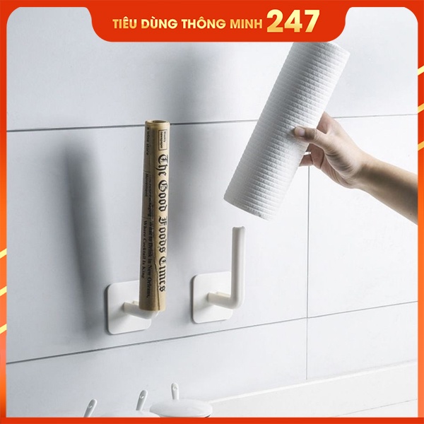 Móc Dán Tường Chữ L Đa Năng Dài 12cm Dùng Treo Cuộn Giấy, Tay Nắm Cửa, Giá Đỡ Nắp Nồi, Gác Thớt Thông Minh
