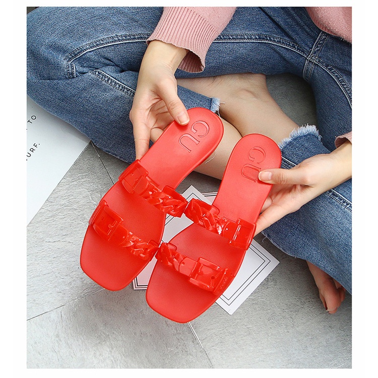 Dép Nhựa PVC Xỏ Ngón Mũi Vuông Thời Trang Mùa Hè Cho Nữ