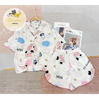 Đồ ngủ pijama DƠI đùi chất lụa Mango hoạt hình dễ thương