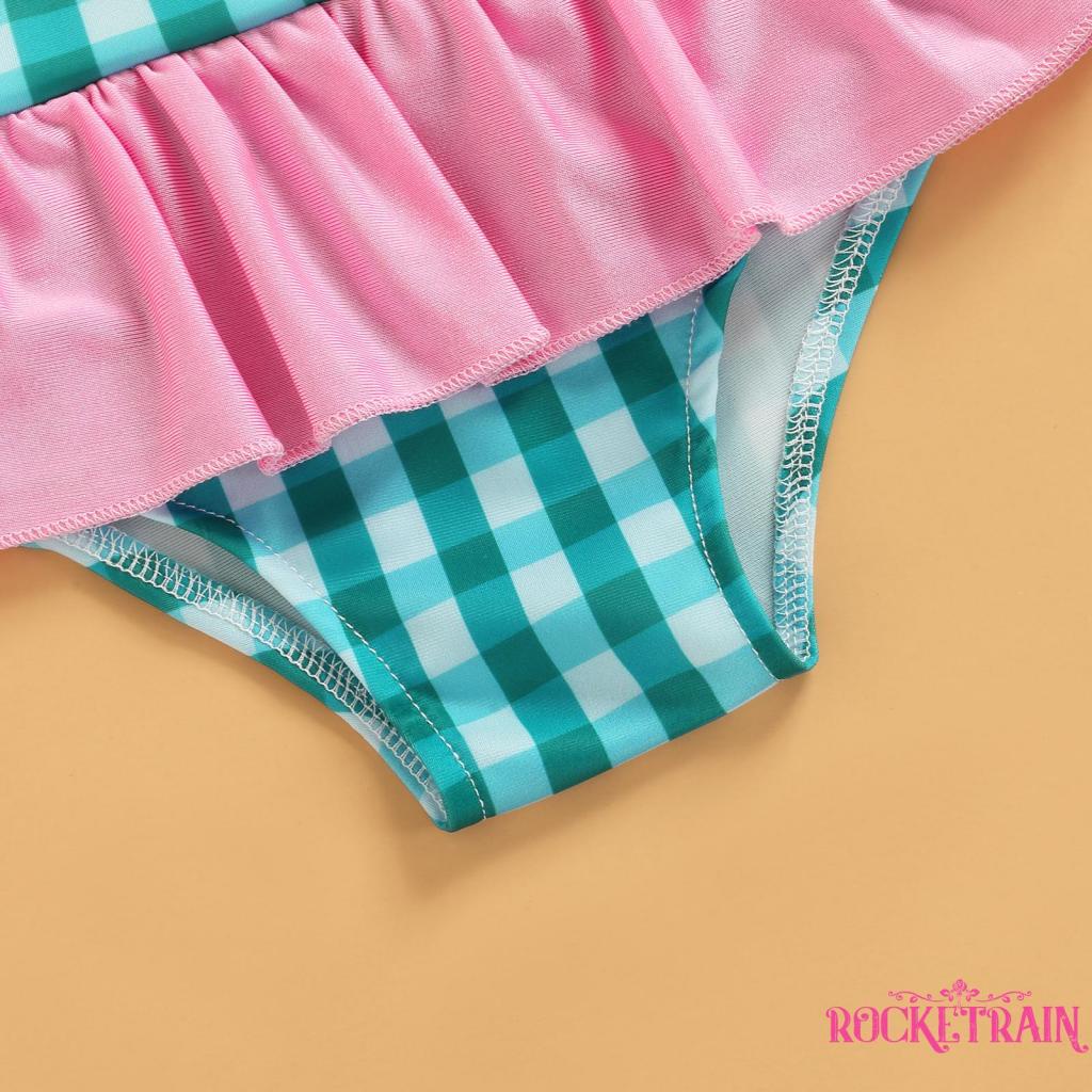 ☏Pt✦Bộ Đồ Bơi Một Mảnh Trễ Vai + Chân Váy Ngắn Kẻ Sọc Thời Trang Mùa Hè Cho Bé Gái