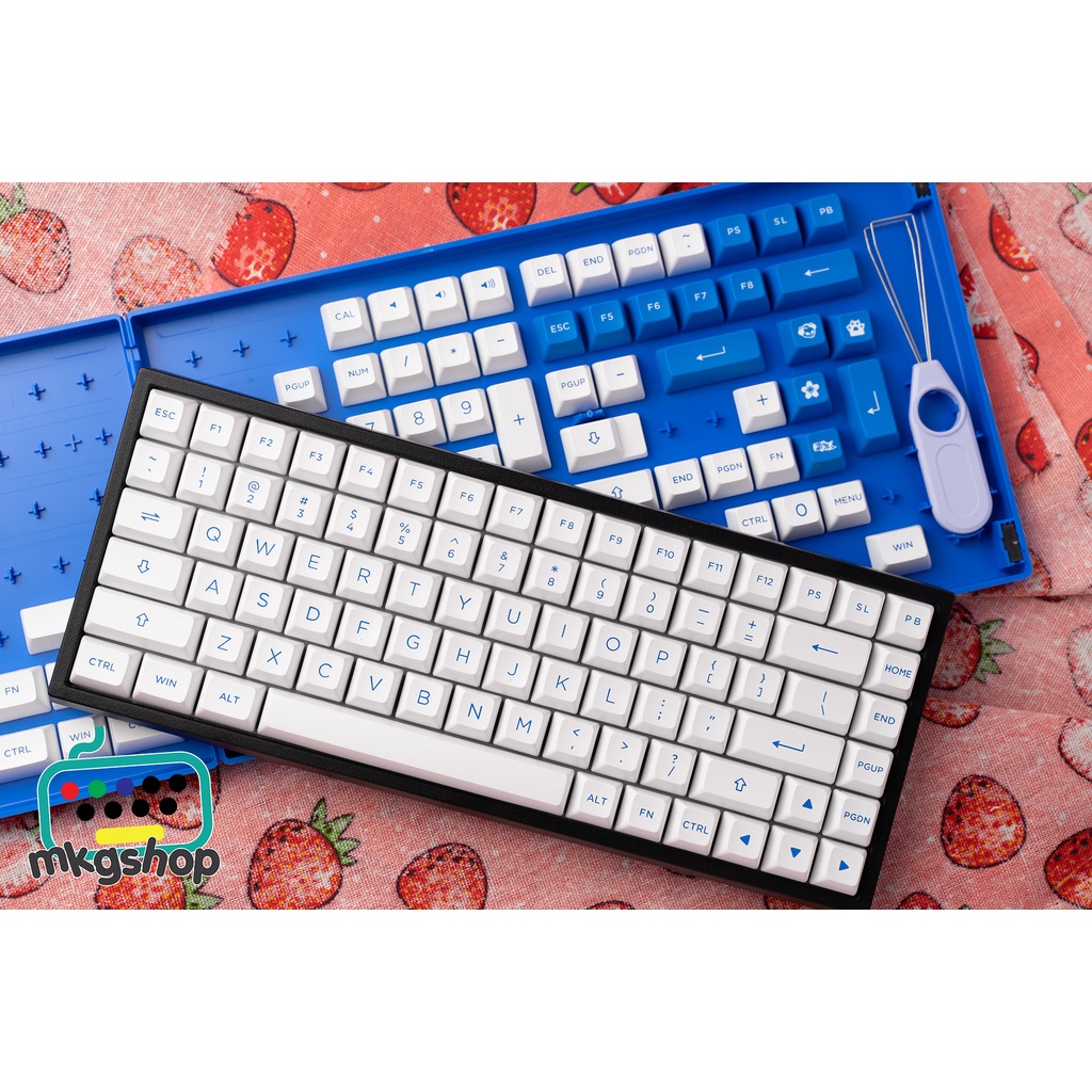 Keycap AKKO Blue on White nhựa PBT in kiểu doubleshot, ASA profile 197 nút bàn phím cơ