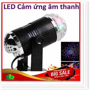 Đèn Led Hình trụ Xoay Pha Lê 7 Màu Cảm Ứng Âm Thanh Xoay 360 Độ