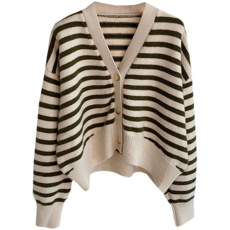 Áo Khoác Cardigan Len Dệt Kim Cổ Chữ V Dáng Rộng Mềm Mại Họa Tiết Kẻ Sọc Phong Cách Hàn Quốc Dành Cho Nữ