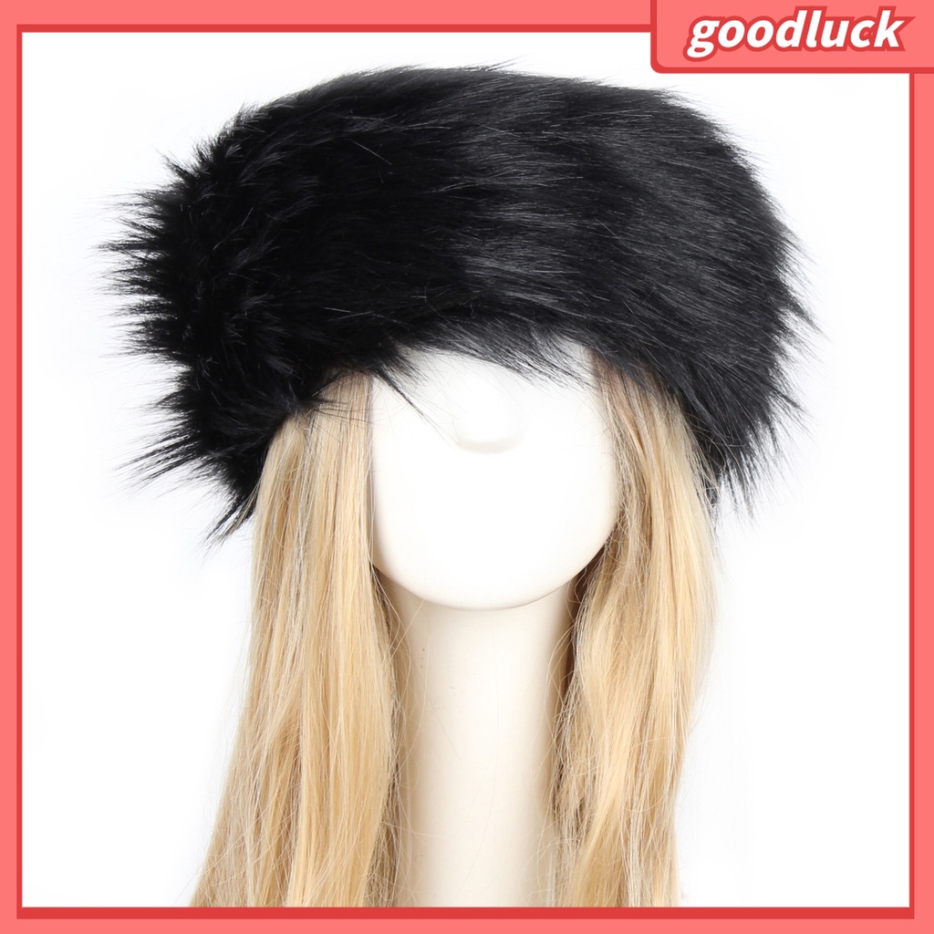 &lt; Golu &gt; Mũ Turban Rộng Vành Dày Phối Lông Giả Trượt Băng Đô Cho Nữ