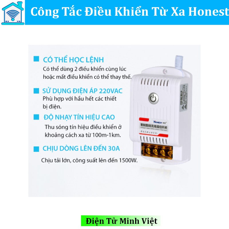 Công tắc điều khiển từ xa công suất lớn Honest HT-9220 dùng bật tắt máy bơm nước, điều khiển máy bơm nước từ xa