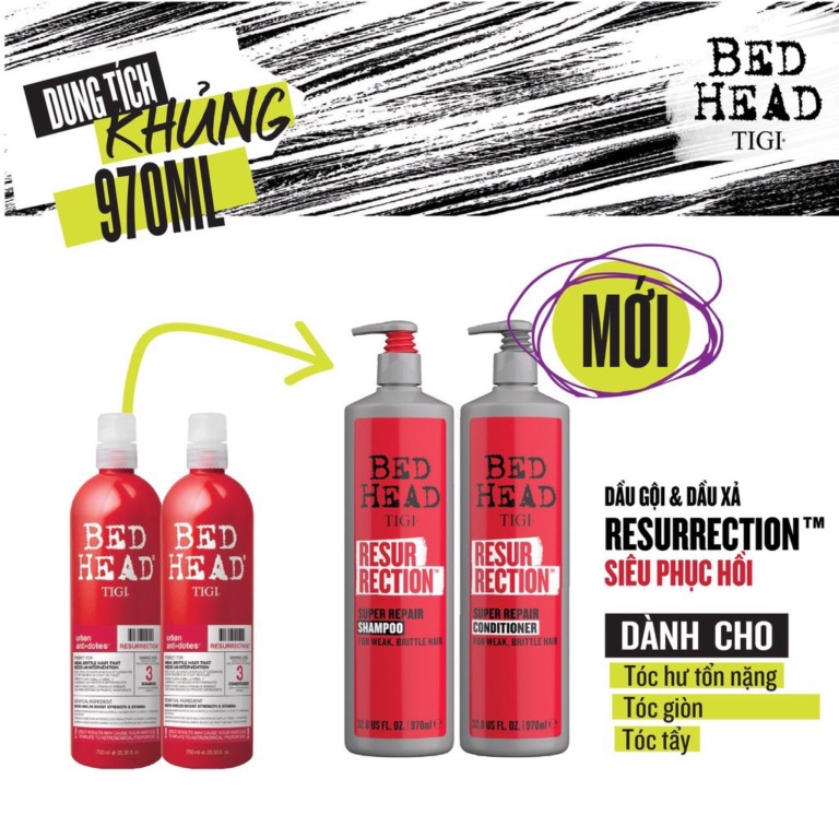 Dầu Gội và Dầu Xả Tigi Bed Head Đỏ Resurrection – phục hồi hư tổn cho tóc