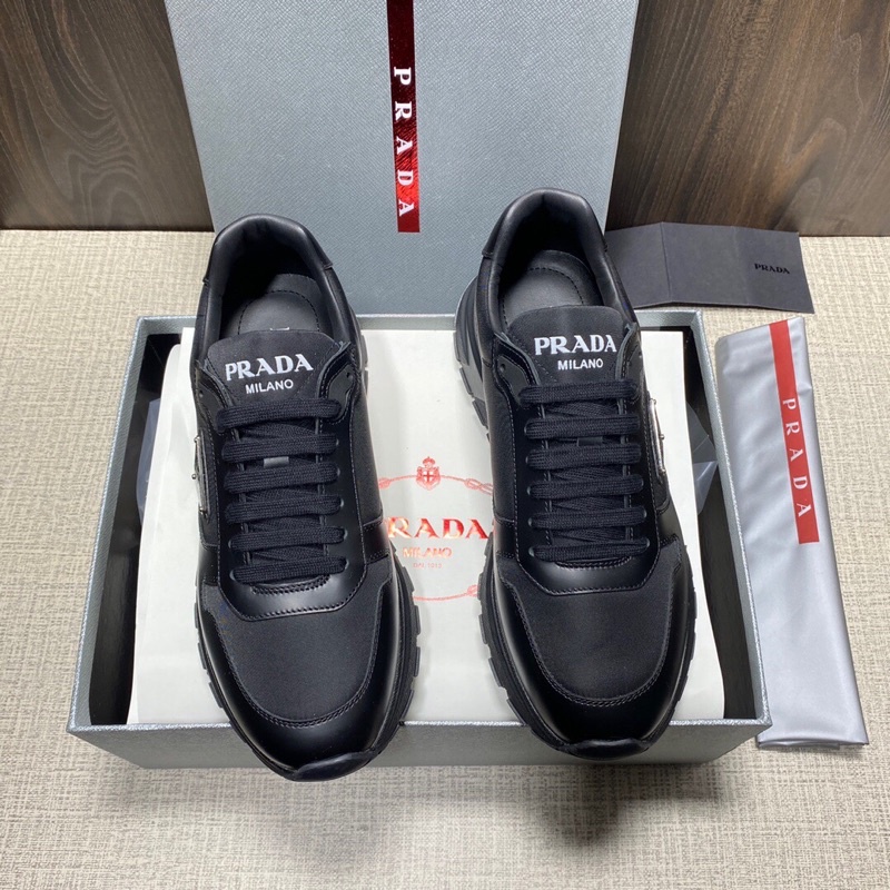 Giày thể thao nam cao cấp logo thương hiệu Prada phối da thật thoáng khí đế cao su chống mài mòn