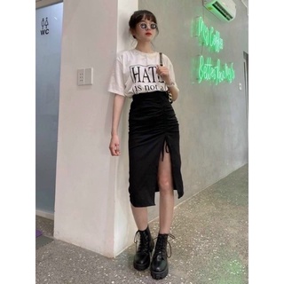 SET ÁO THUN + CHÂN VÁY RÚT XẺ TÀ