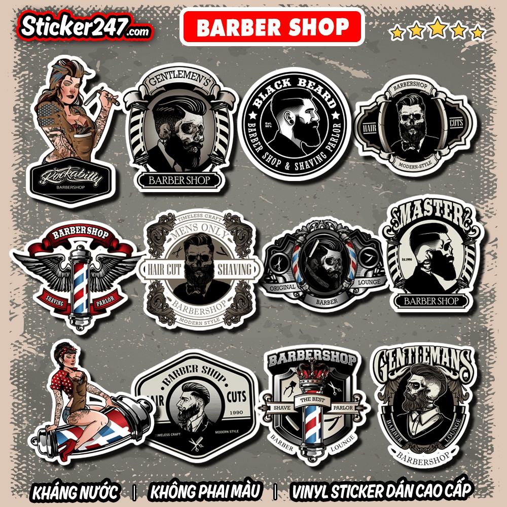 Sticker Barber Shop 🌈𝑭𝒓𝒆𝒆𝒔𝒉𝒊𝒑 Sticker Dán Mũ Bảo Hiểm, Dán Xe, Vali, Laptop - Hình Dán Cửa Kính, Dán Gương - Chống Nước