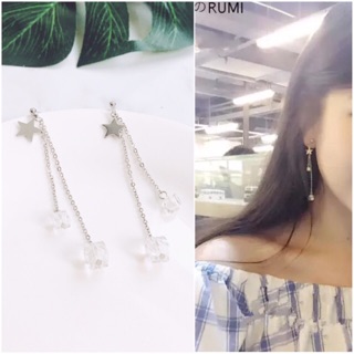 Khuyên tai bạc dài ngôi sao hạt đá rơi