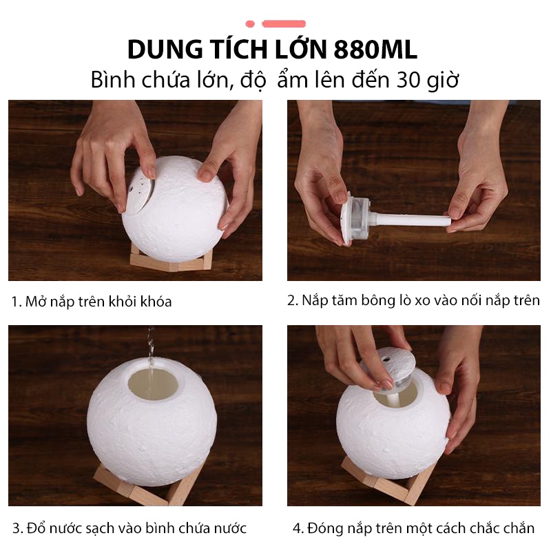 Máy phun sương tạo ẩm mặt trăng tròn khuếch tán tinh dầu đèn ngủ 3 màu dung tích lớn 880ml - MPS06