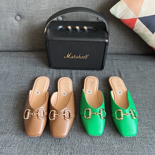 Giày sục đế bệt nữ trang trí khóa móng ngựa cổ điển chuẩn size 36-40