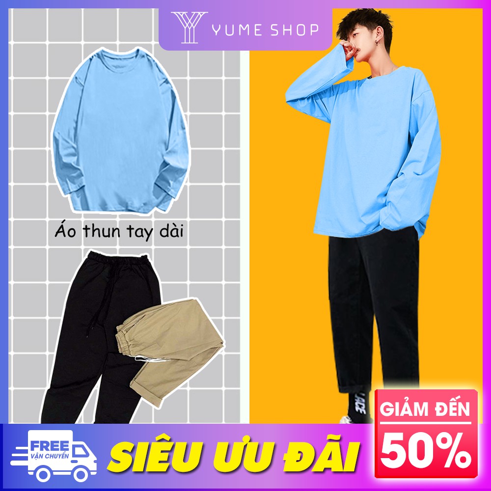 Combo áo thun và quần baggy kaki trơn Basic