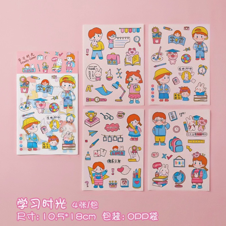 Sét sticker 4 miếng dán hoạt hình dễ thương, chống nước