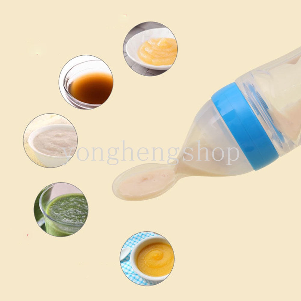 Bình Ăn Dặm 90ML Bằng Silicone Kèm Muỗng Cho Bé