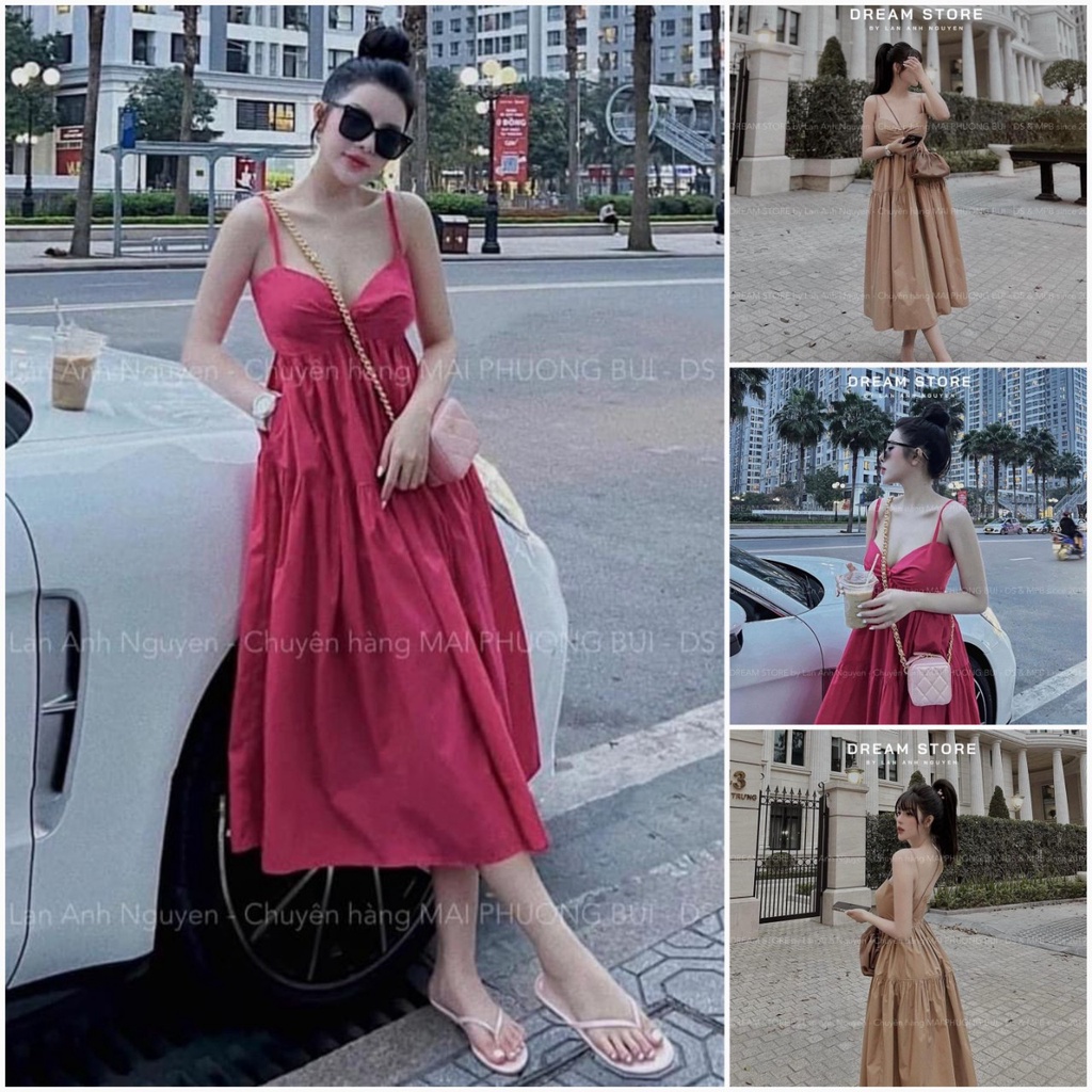 Đầm maxi 2 dây dáng dài cup ngực closet, váy 2 dây đi biển siêu hot hit hè