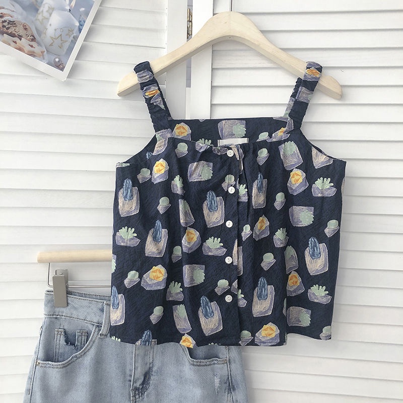 Áo Hai Dây In Họa Tiết Thời Trang Mùa Hè Hàn Quốc Mới Dễ Phối Đồ Cho Nữ