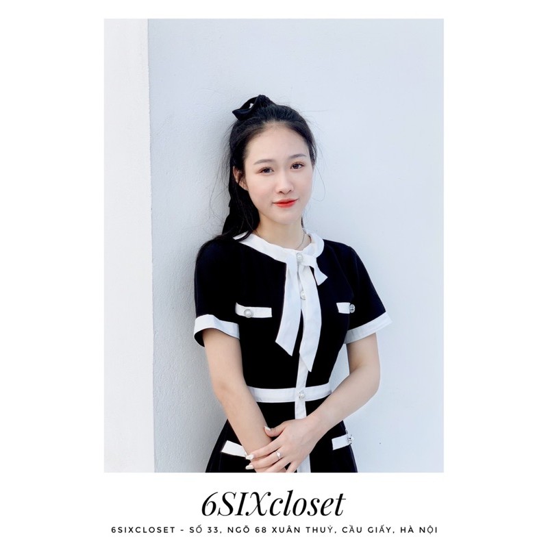 Váy hồng cúc ngọc đính nơ thời trang công sở 6SIX closet | BigBuy360 - bigbuy360.vn