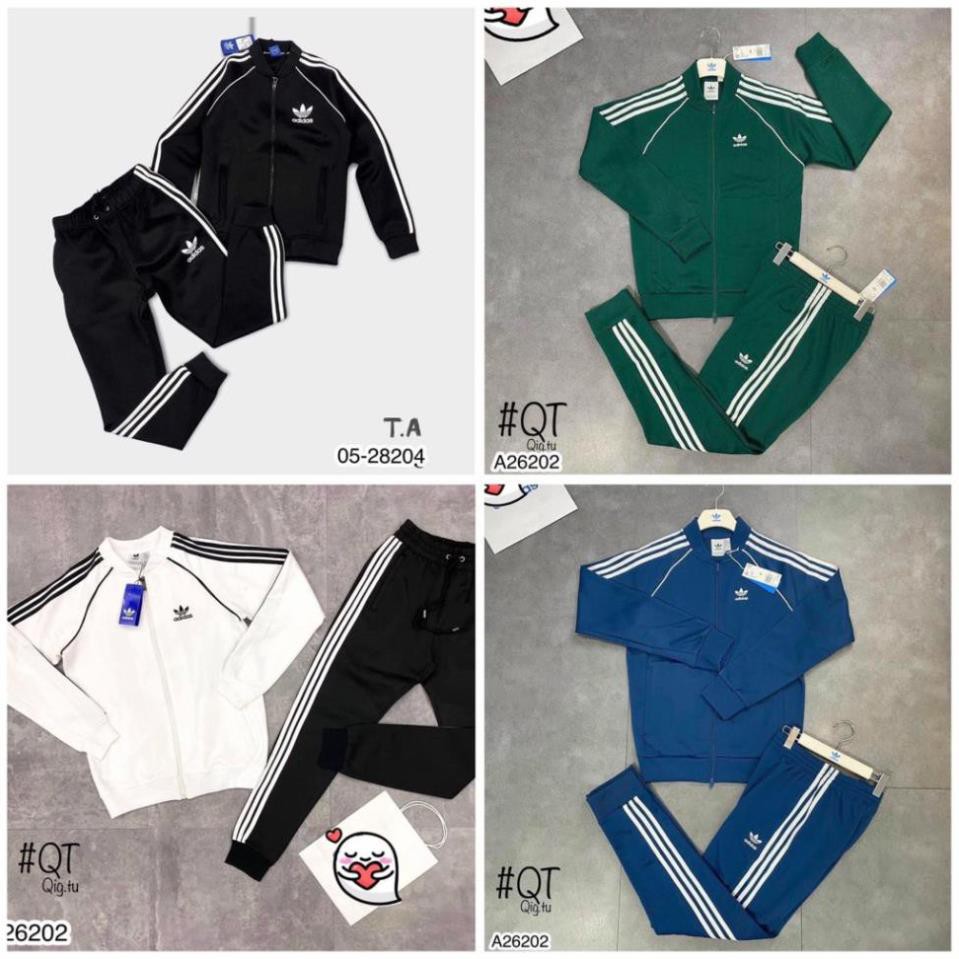 Bộ nỉ thu đông nam Adidas áo dáng bomber quần ống bo chun
