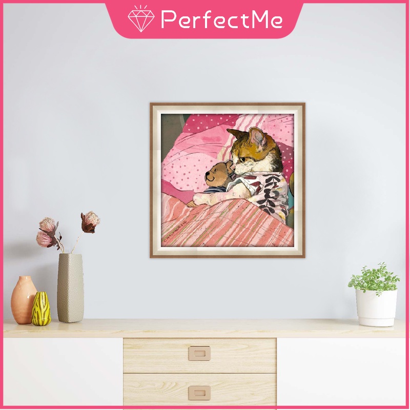 Dụng cụ làm tranh vải đính đá 5D họa tiết chủ đề chú mèo tuỳ chọn thiết kế tự làm tiện dụng 30x30cm