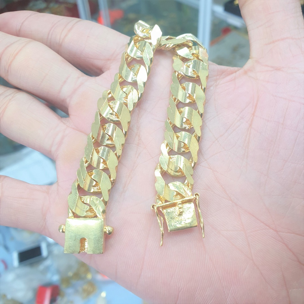 (Ký hiệu Khóa Hộp+ Không Phai Màu) Lắc Tay Nam Xích Dày Bản 1.2cm Vàng Vonfram Cao Cấp-Vòng Tay Dùng Tắm Rửa Không Phai