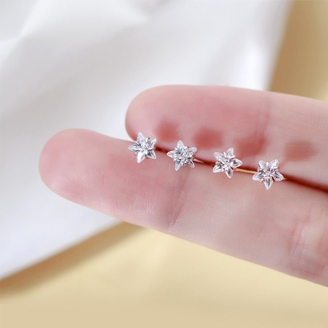 Bông tai nữ Nụ đá bạc 925 hình ngôi sao lấp lánh, khuyên tai bạc nhỏ xinh có chốt bạc thẳng chắc chắn