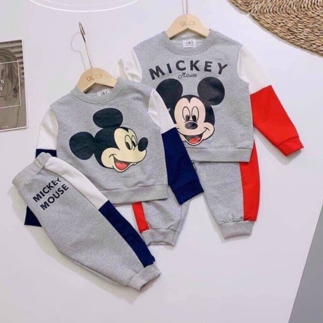 BỘ MICKEY NỈ BÔNG PHỐI TAY CỰC XINH CHO BÉ