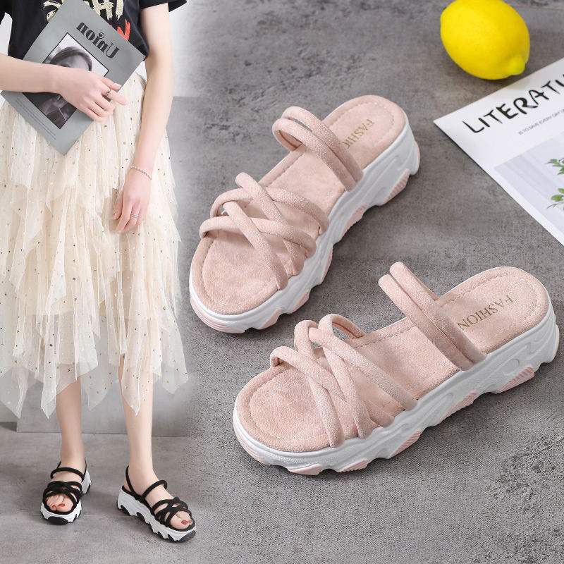 XẢ KHO (S79) Sandal nữ đế bánh mì 5 phân da lộn dây dợ (mã 2006)