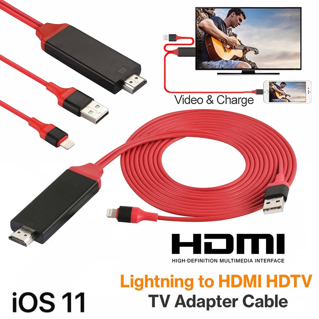 Cáp MHL iPhone, iPad lên màn hình tivi qua cổng HDMI FullHD 1080p dài 2m (Đỏ)