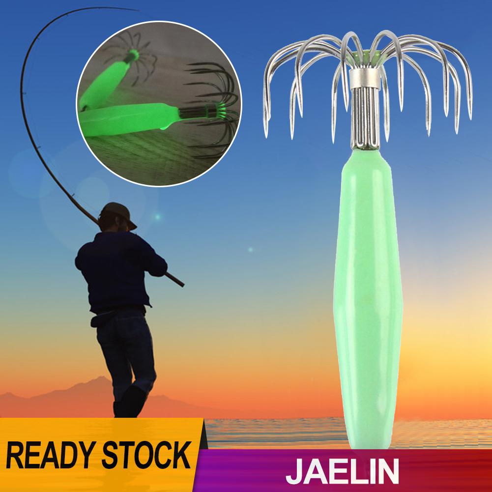 Mồi câu mực màu dạ quang 12 chấu sáng tạo