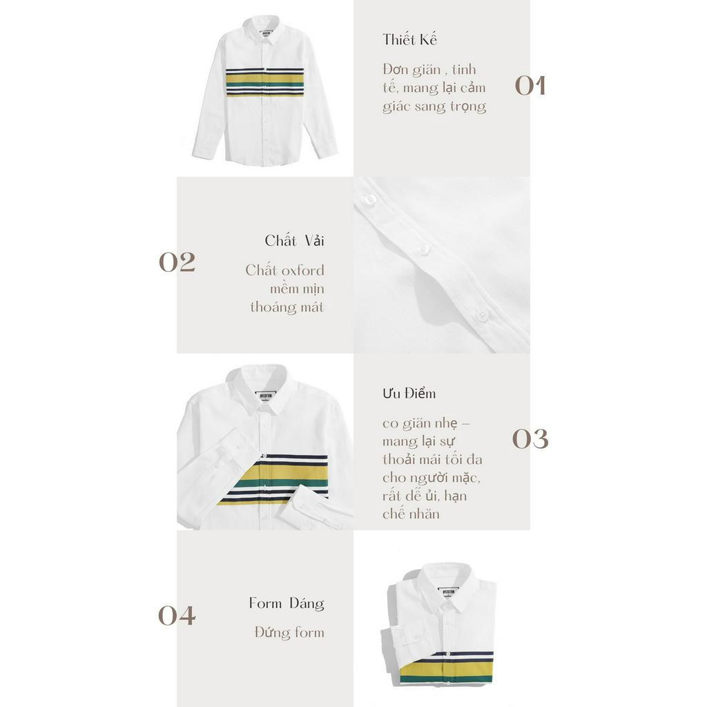 Áo Sơ Mi Nam Cao Cấp Phối Sọc Yellow Green Stripes Oxford Shirt BY COTTON