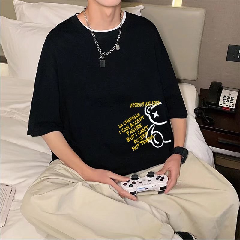 Áo Thun Tay Lỡ In Họa Tiết Hoạt Hình Phong Cách Hàn Quốc Thời Trang Cho Nam Size M-5XL