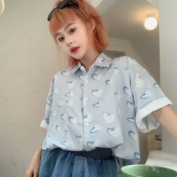 【ZHELIHANGFEI】Áo Sơ Mi Tay Ngắn Cổ POLO Họa Tiết In Theo Phong Cách Nhật Bản Dễ Phối Đồ