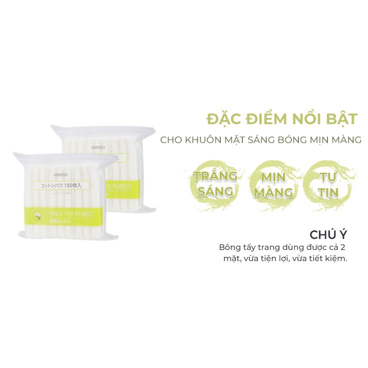 Bông Tẩy Trang MINISO Nhật Bản Cotton Mềm Mại GÓI 180 MIẾNG - Sarah Beaute MP33