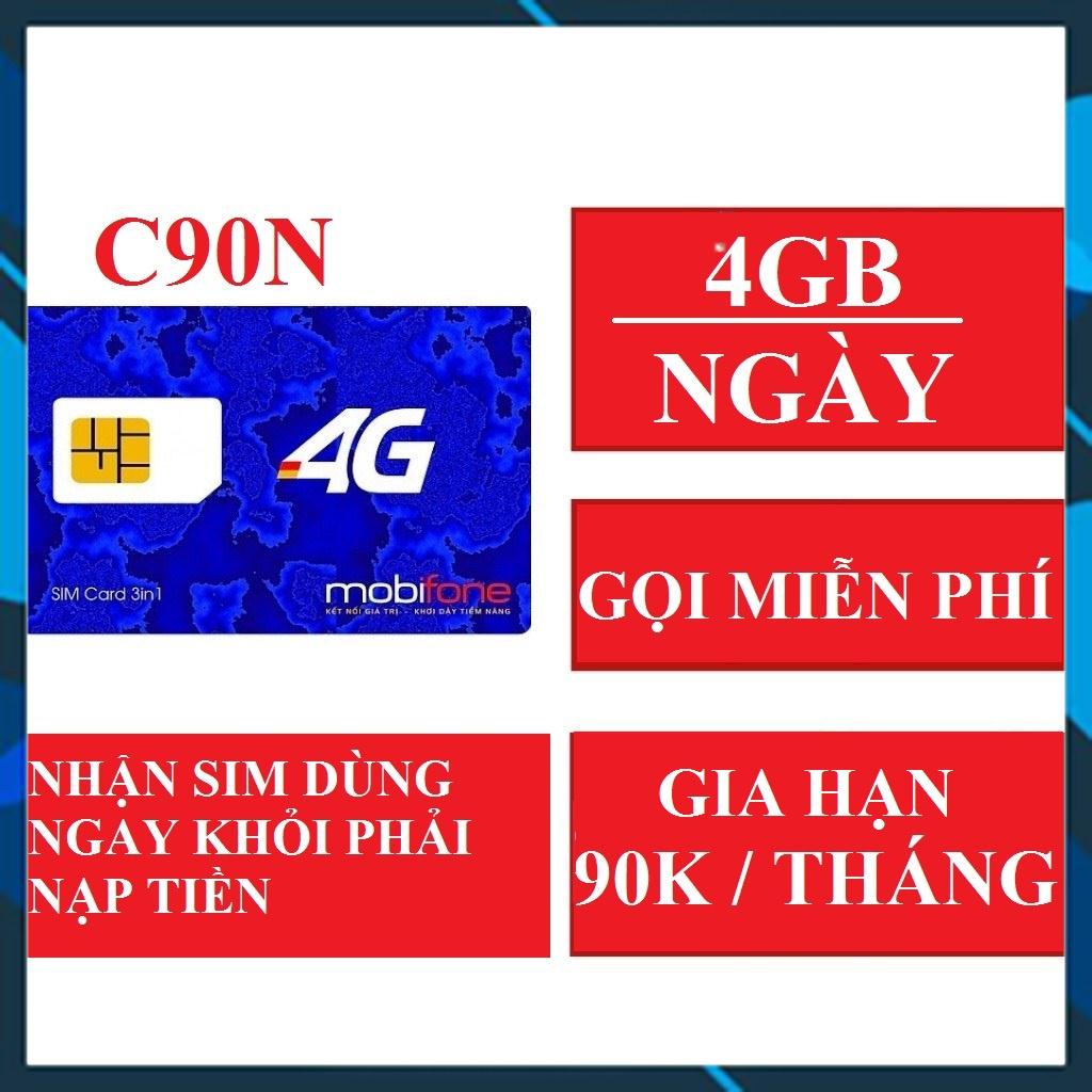 SIM 4G MOBIFONE C90N TẶNG 120GB/ THÁNG + GỌI MP/ LOCAL TẶNG 90GB/ THÁNG ( SIM 4G 1 NĂM)
