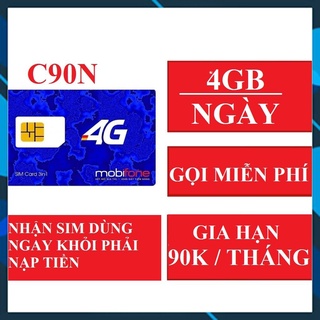 Sim 4g mobifone c90n tặng 120gb/ tháng + gọi mp/ local tặng 90gb/ tháng