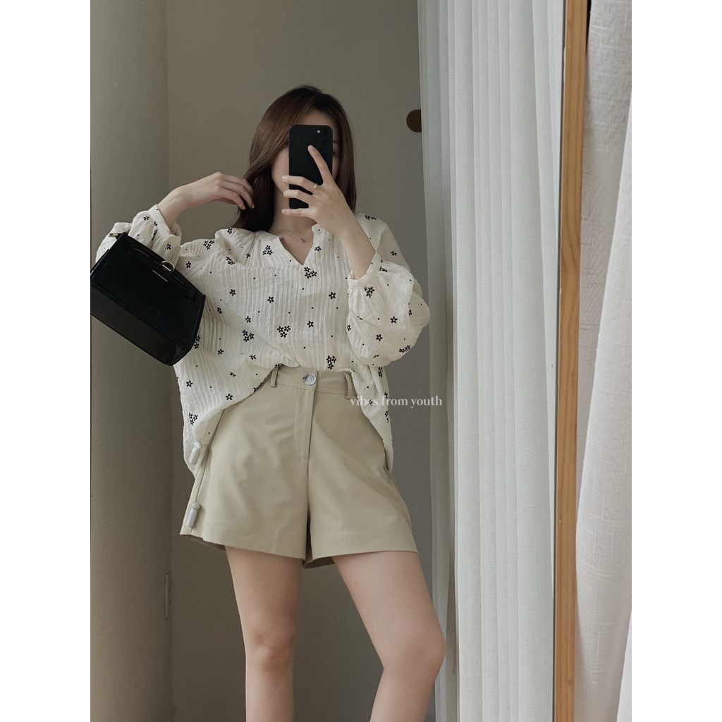 ÁO CỔ V HOA NHUNG NỔI_AV1157