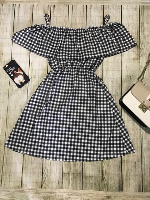 Đầm caro trễ vai | BigBuy360 - bigbuy360.vn