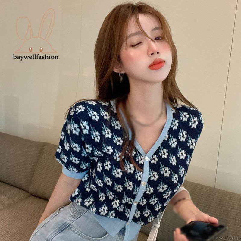 Áo Cardigan Ngắn Tay Cổ Chữ V Họa Tiết Hoa Thời Trang Dành Cho Nữ | BigBuy360 - bigbuy360.vn