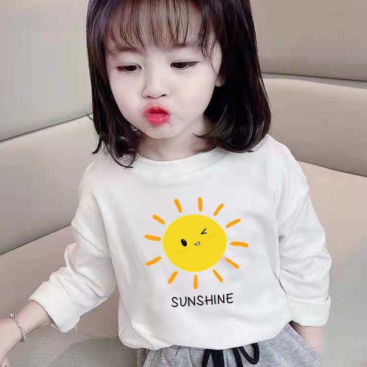 Mới Áo Thun Cotton Tay Dài Màu Trắng Trơn Thời Trang 2022 Cho Bé Gái