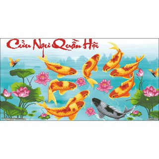 Tranh Thêu Chữ Thập Cửu Ngư Quần Hội
