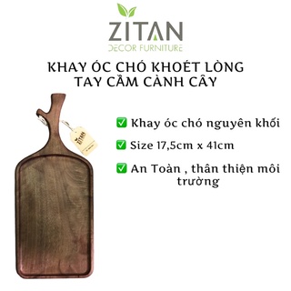 Khay gỗ óc chó decor tay cầm cành cây