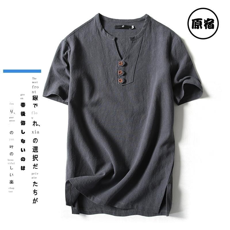 Áo Thun Cotton Cổ Chữ V Tay Lửng Dáng Rộng Thời Trang Mùa Hè Cho Nam 2022