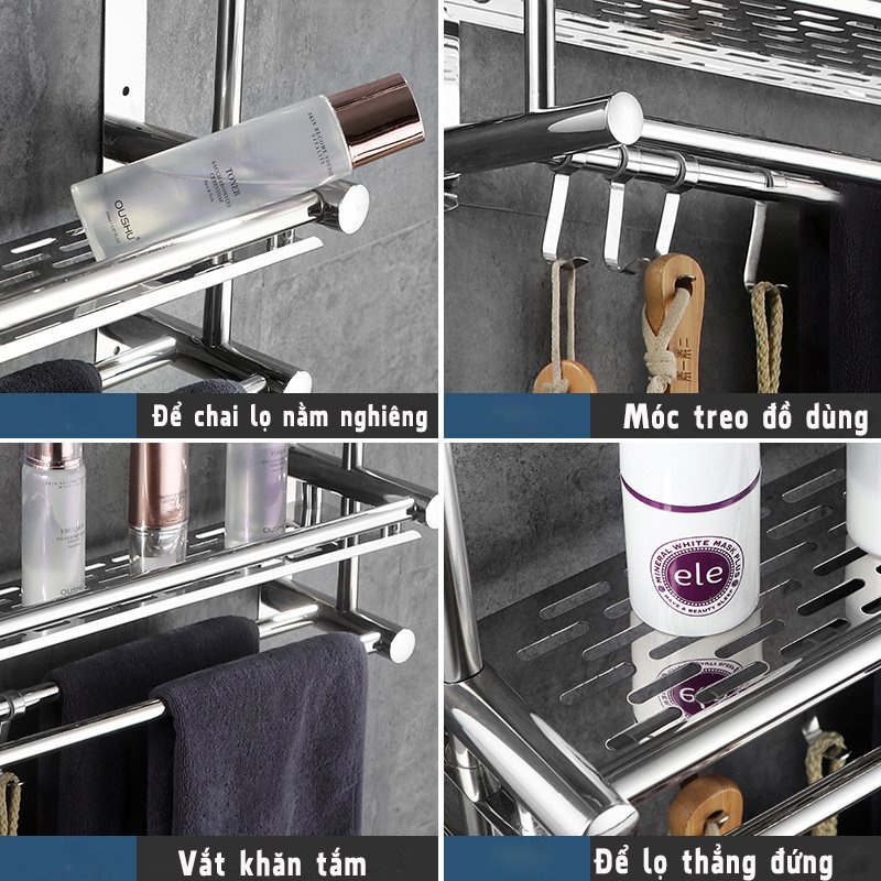 Giá Treo Nhà Tắm, Giá Treo Khăn, Kệ Để Đồ Dùng Nhà Tắm Inox Dán Tường LEON OFFICIAL