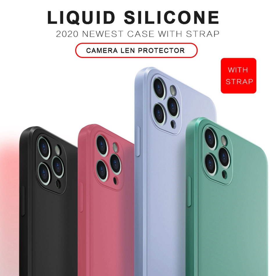 Ốp Điện Thoại Silicon Màu Kẹo Mềm Có Dây Đeo Cho iPhone 6 6S 7 8 Plus X XS MAX XR