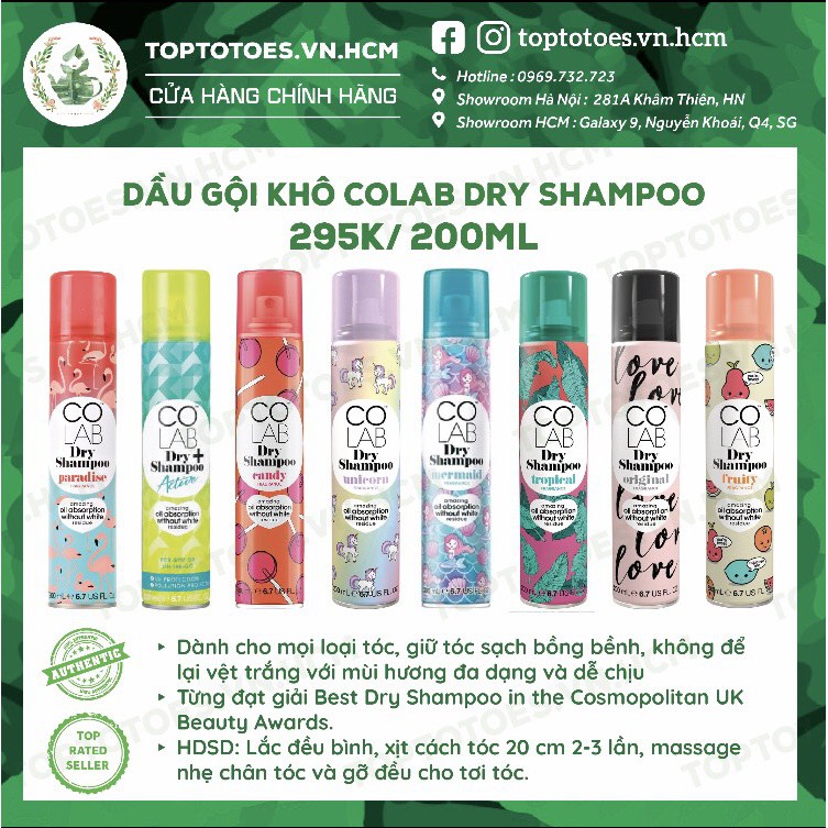 Xịt gội khô Colab Dry Shampoo giữ tóc sạch, bồng bềnh