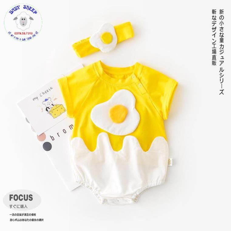 Set áo liền quần 2 món họa tiết trứng hoạt hình đáng yêu sáng tạo cho bé sơ sinh